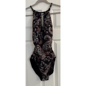 Garnet Hill Black and Cream Paisley One Piece Swimsuit